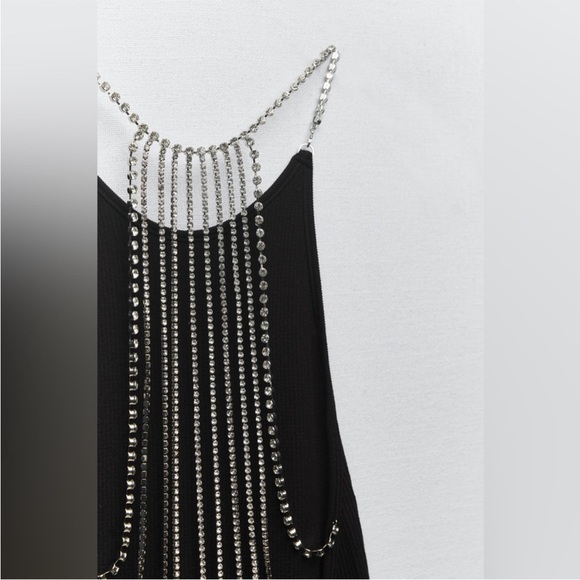 New ! Zara M/L rhinestone strappy ribbed stretchy jumpsuit. - Picture 5 of 16